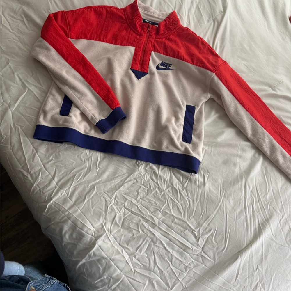 Nike Red and Cream Quarter-Zip Sweatshirt